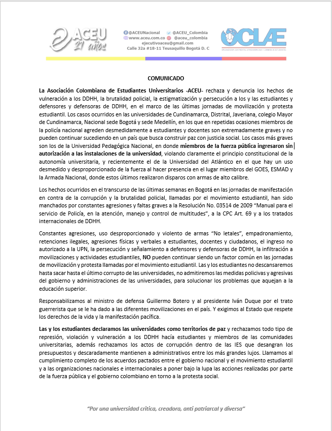 colombia comunicato